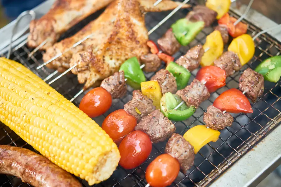 Grilled vegetables and meat